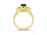Yellow gold Three-Stone Oval Cut Blue Sapphire Pavé Band with Four-Prong Setting_3