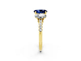 Yellow gold Three-Stone Oval Cut Blue Sapphire Ring with Pavé Band and Prong Setting_14