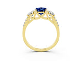 Yellow gold Three-Stone Oval Cut Blue Sapphire Ring with Pavé Band and Prong Setting_15