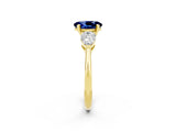Yellow gold Three-Stone Oval Cut Blue Sapphire Ring with Pear Side Stones and Four-Prong Setting_2