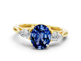 Yellow gold Three-Stone Oval Cut Blue Sapphire Ring with Pear  Side Stones in Four-Prong Setting_12