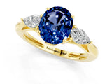 Yellow gold Three-Stone Oval Cut Blue Sapphire Ring with Pear  Side Stones in Four-Prong Setting_13