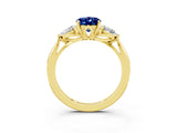 Yellow gold Three-Stone Oval Cut Blue Sapphire Ring with Pear  Side Stones in Four-Prong Setting_15