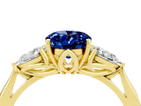 Yellow gold Three-Stone Oval Cut Blue Sapphire Ring with Pear  Side Stones in Four-Prong Setting_16