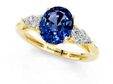 Yellow gold Three-Stone Oval Cut Blue Sapphire Ring with Pear  Side Stones in Four-Prong Setting_37