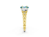 Yellow gold Three-Stone Oval Cut Blue Topaz Braided Band Ring with Four-Prong Setting_14