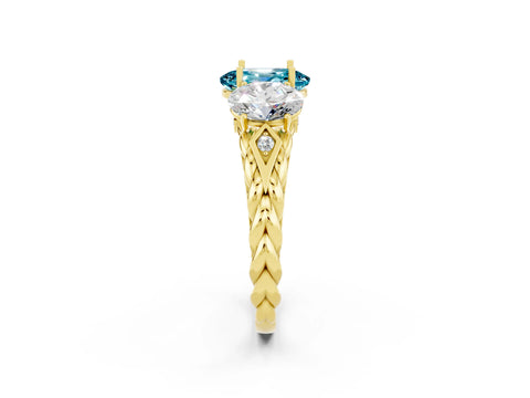 Yellow gold Three-Stone Oval Cut Blue Topaz Braided Band Ring with Four-Prong Setting_14