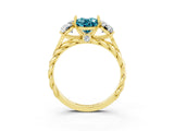 Yellow gold Three-Stone Oval Cut Blue Topaz Braided Band Ring with Four-Prong Setting_15