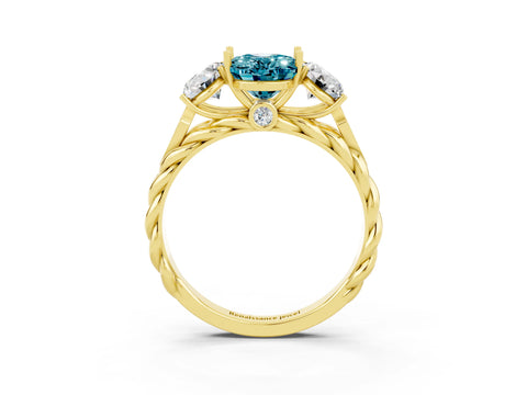 Yellow gold Three-Stone Oval Cut Blue Topaz Braided Band Ring with Four-Prong Setting_15