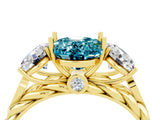 Yellow gold Three-Stone Oval Cut Blue Topaz Braided Band Ring with Four-Prong Setting_16