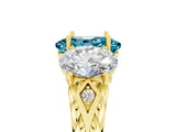 Yellow gold Three-Stone Oval Cut Blue Topaz Braided Band Ring with Four-Prong Setting_17