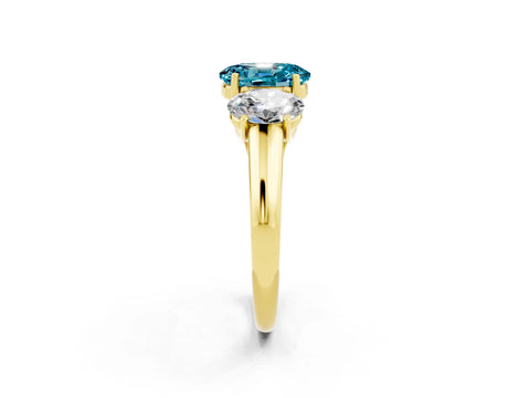 Yellow gold Three-Stone Oval Cut Blue Topaz Engagement Ring with Prong Setting_2