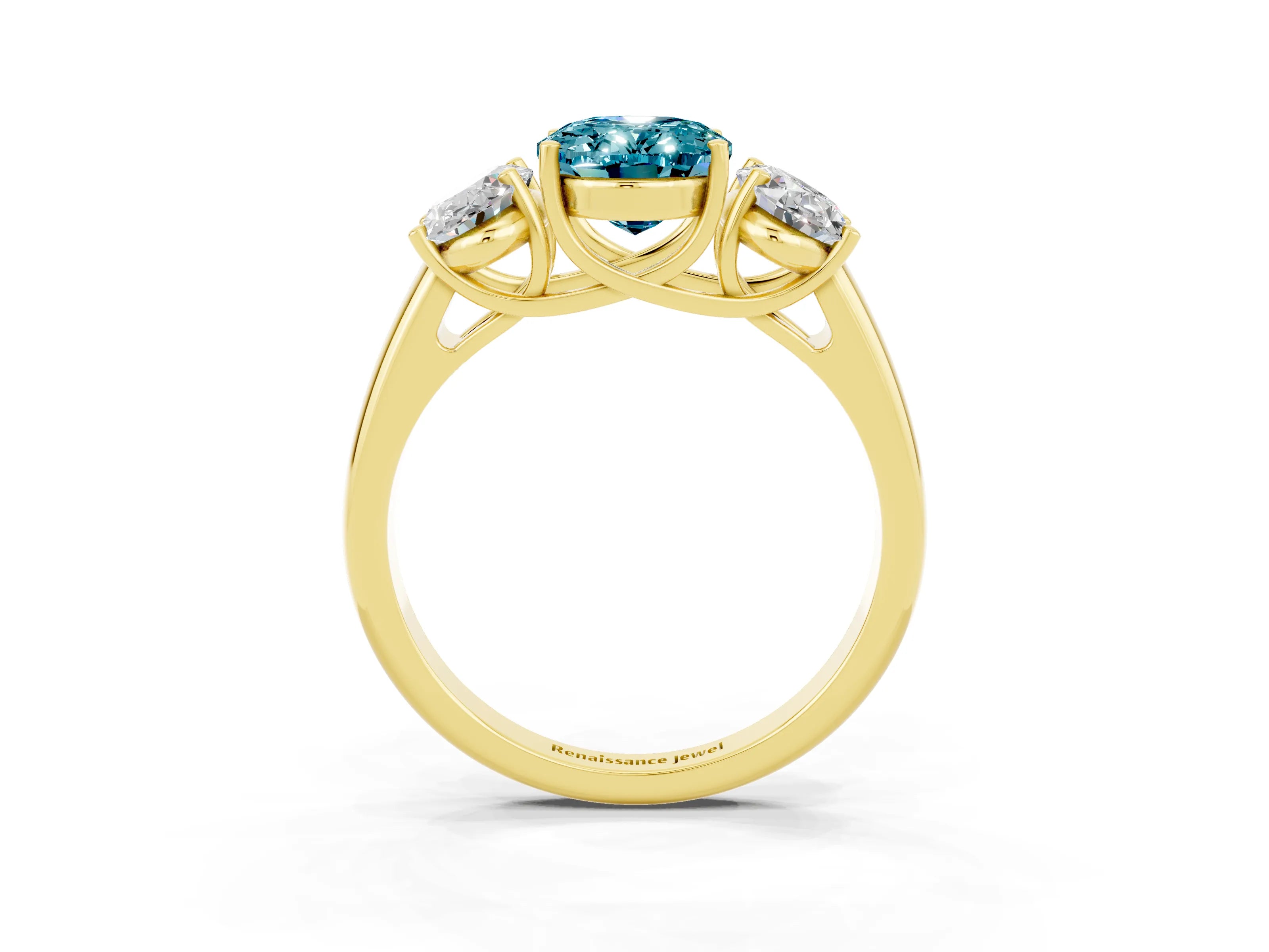 Yellow gold Three-Stone Oval Cut Blue Topaz Engagement Ring with Prong Setting_3