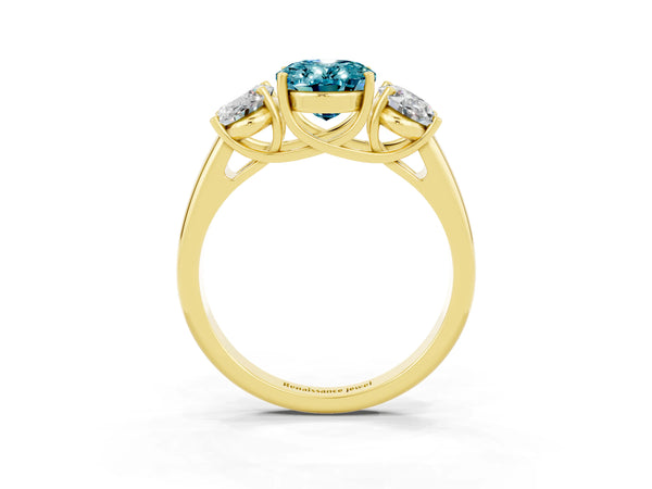 Yellow gold Three-Stone Oval Cut Blue Topaz Engagement Ring with Prong Setting