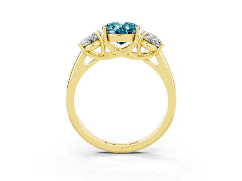 Yellow gold Three-Stone Oval Cut Blue Topaz Engagement Ring with Prong Setting_3