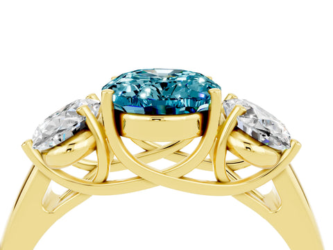 Yellow gold Three-Stone Oval Cut Blue Topaz Engagement Ring with Prong Setting_4