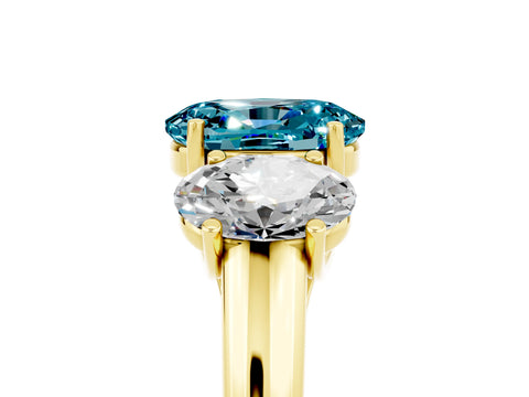 Yellow gold Three-Stone Oval Cut Blue Topaz Engagement Ring with Prong Setting_5