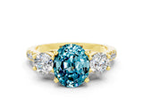 Yellow gold Three-Stone Oval Cut Blue Topaz Pavé Band with Four-Prong Setting