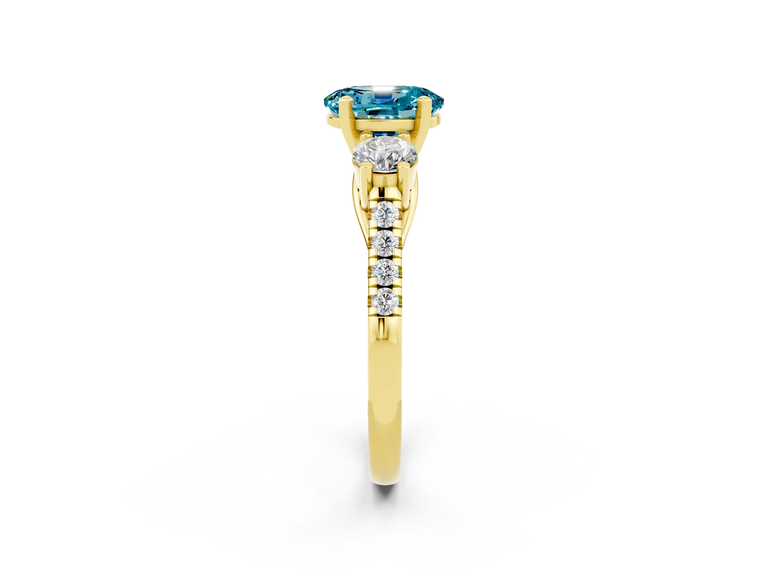 Yellow gold Three-Stone Oval Cut Blue Topaz Pavé Band with Four-Prong Setting_2