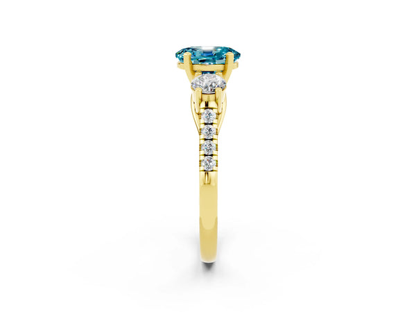 Yellow gold Three-Stone Oval Cut Blue Topaz Pavé Band with Four-Prong Setting