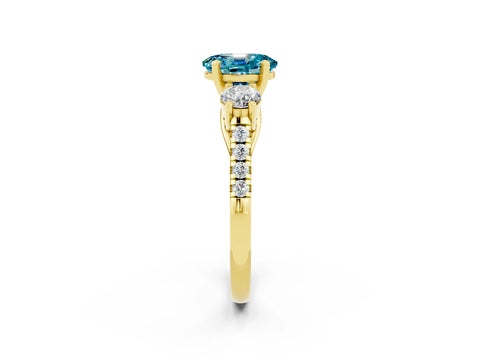 Yellow gold Three-Stone Oval Cut Blue Topaz Pavé Band with Four-Prong Setting_2