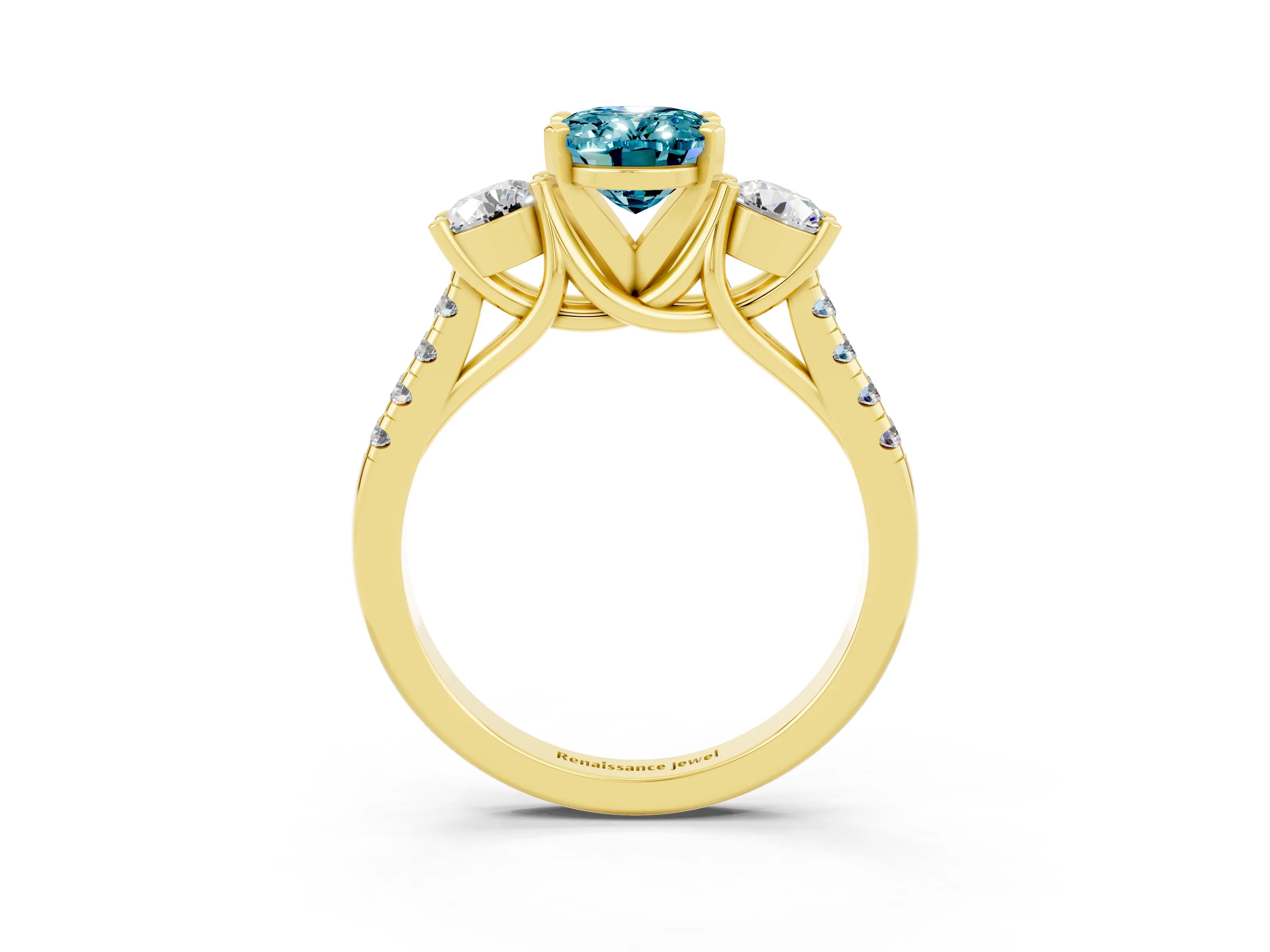 Yellow gold Three-Stone Oval Cut Blue Topaz Pavé Band with Four-Prong Setting_3