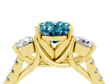 Yellow gold Three-Stone Oval Cut Blue Topaz Pavé Band with Four-Prong Setting_4