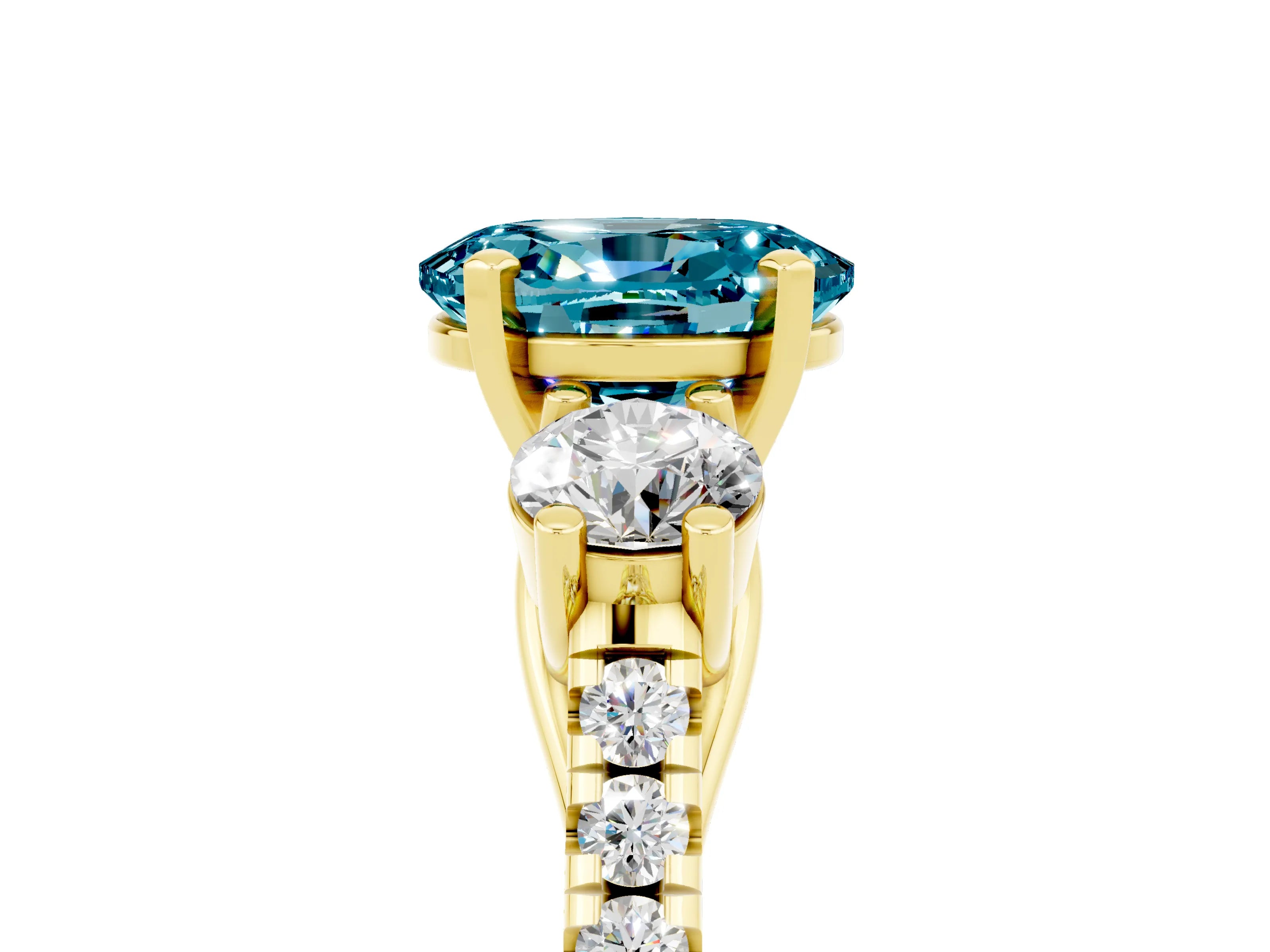 Yellow gold Three-Stone Oval Cut Blue Topaz Pavé Band with Four-Prong Setting_5