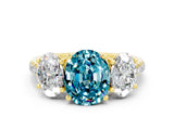 Yellow gold Three-Stone Oval Cut Blue Topaz Ring with Pavé Band and Prong Setting_12