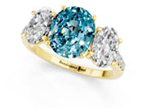 Yellow gold Three-Stone Oval Cut Blue Topaz Ring with Pavé Band and Prong Setting_13