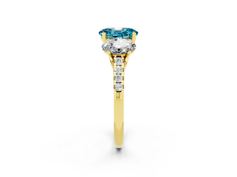 Yellow gold Three-Stone Oval Cut Blue Topaz Ring with Pavé Band and Prong Setting_14
