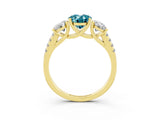 Yellow gold Three-Stone Oval Cut Blue Topaz Ring with Pavé Band and Prong Setting_15