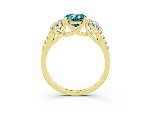 Yellow gold Three-Stone Oval Cut Blue Topaz Ring with Pavé Band and Prong Setting_15