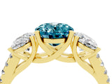 Yellow gold Three-Stone Oval Cut Blue Topaz Ring with Pavé Band and Prong Setting_16