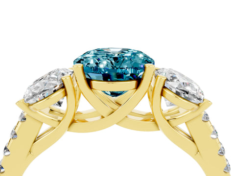 Yellow gold Three-Stone Oval Cut Blue Topaz Ring with Pavé Band and Prong Setting_16