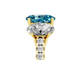 Yellow gold Three-Stone Oval Cut Blue Topaz Ring with Pavé Band and Prong Setting_17