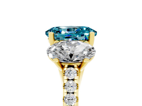 Yellow gold Three-Stone Oval Cut Blue Topaz Ring with Pavé Band and Prong Setting_17