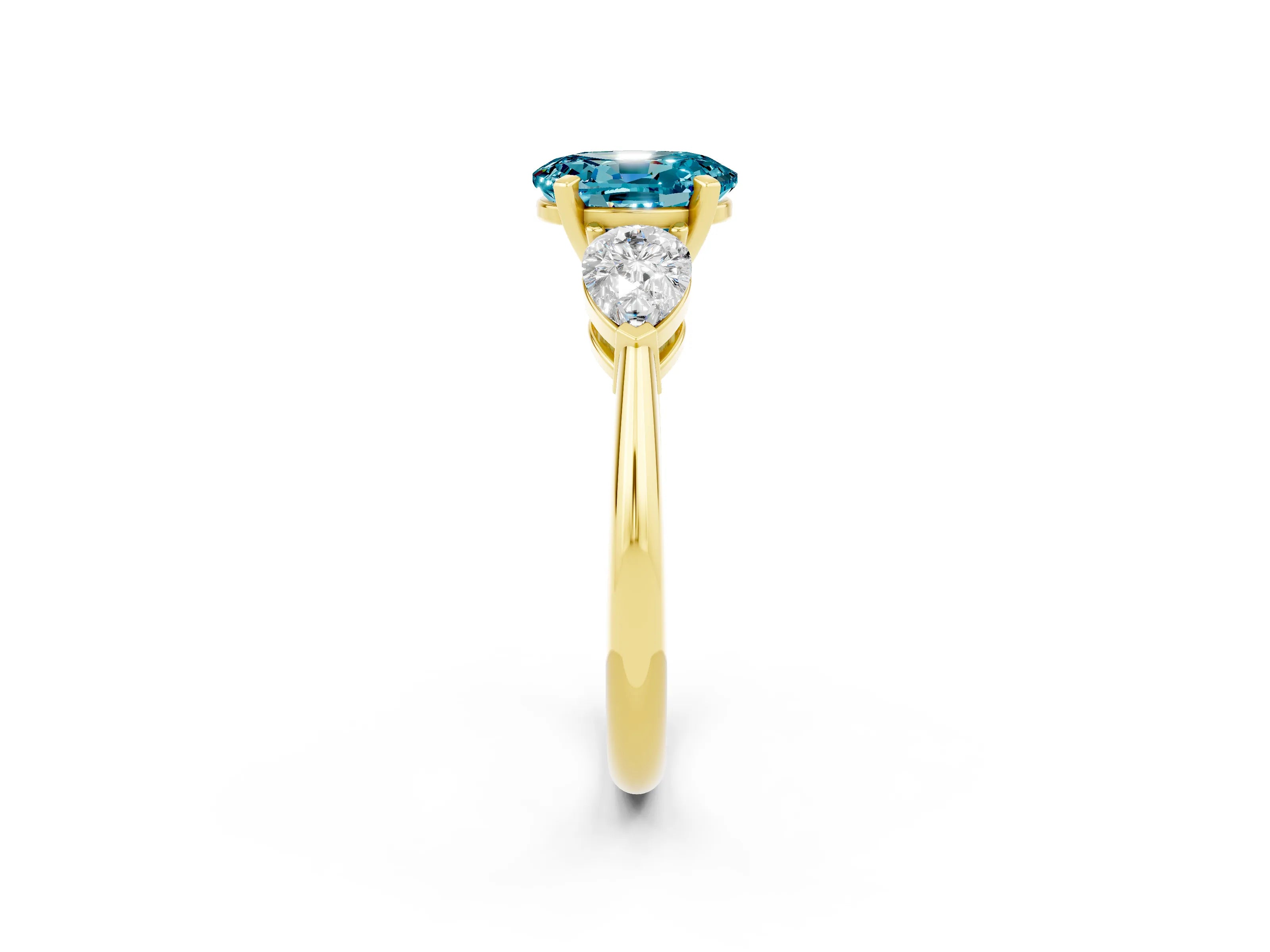 Yellow gold Three-Stone Oval Cut Blue Topaz Ring with Pear Side Stones and Four-Prong Setting_2