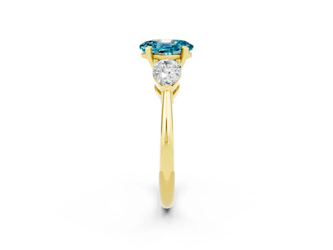 Yellow gold Three-Stone Oval Cut Blue Topaz Ring with Pear Side Stones and Four-Prong Setting_2