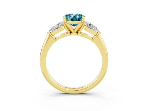 Yellow gold Three-Stone Oval Cut Blue Topaz Ring with Pear Side Stones and Four-Prong Setting_3