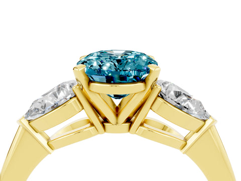 Yellow gold Three-Stone Oval Cut Blue Topaz Ring with Pear Side Stones and Four-Prong Setting_4