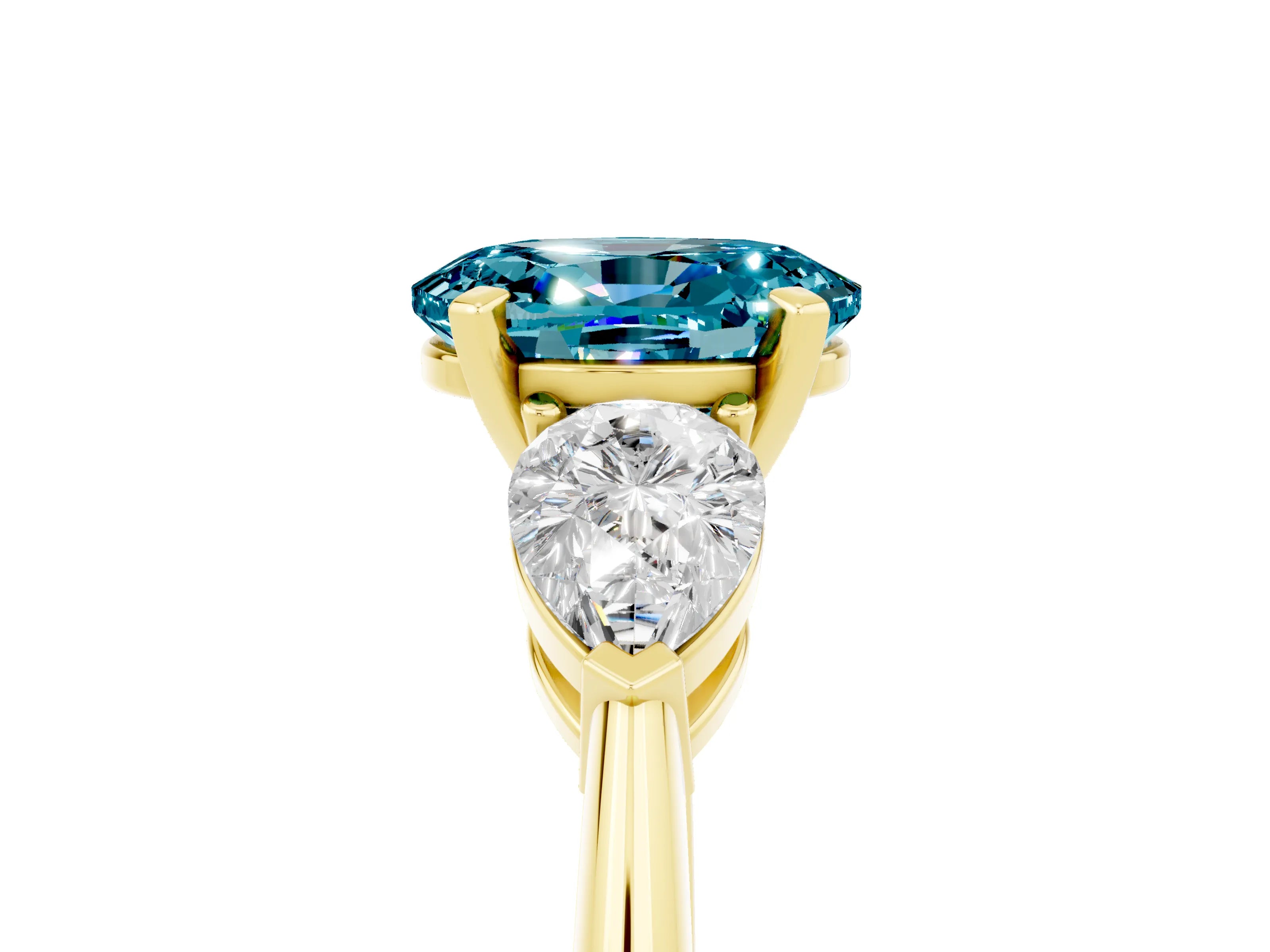 Yellow gold Three-Stone Oval Cut Blue Topaz Ring with Pear Side Stones and Four-Prong Setting_5
