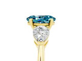 Yellow gold Three-Stone Oval Cut Blue Topaz Ring with Pear Side Stones and Four-Prong Setting_5