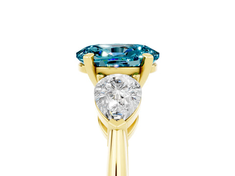 Yellow gold Three-Stone Oval Cut Blue Topaz Ring with Pear Side Stones and Four-Prong Setting_5