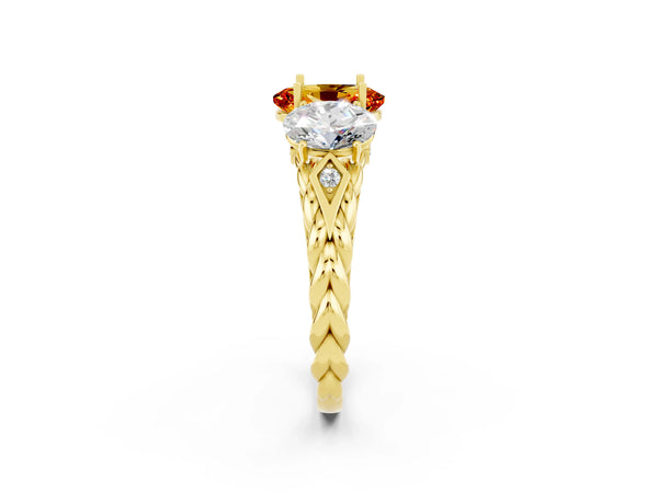 Yellow gold Three-Stone Oval Cut Citrine Braided Band Ring with Four-Prong Setting