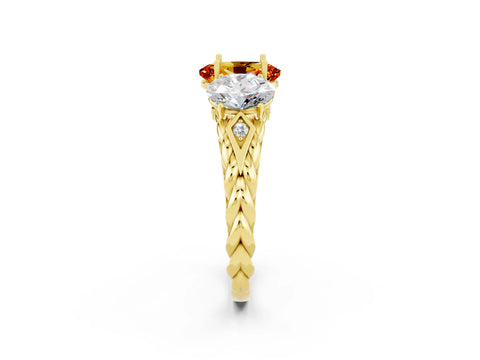 Yellow gold Three-Stone Oval Cut Citrine Braided Band Ring with Four-Prong Setting_14