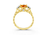 Yellow gold Three-Stone Oval Cut Citrine Braided Band Ring with Four-Prong Setting_15