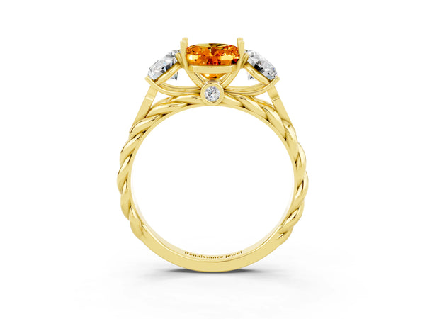 Yellow gold Three-Stone Oval Cut Citrine Braided Band Ring with Four-Prong Setting