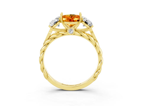 Yellow gold Three-Stone Oval Cut Citrine Braided Band Ring with Four-Prong Setting_15