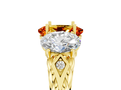 Yellow gold Three-Stone Oval Cut Citrine Braided Band Ring with Four-Prong Setting_17